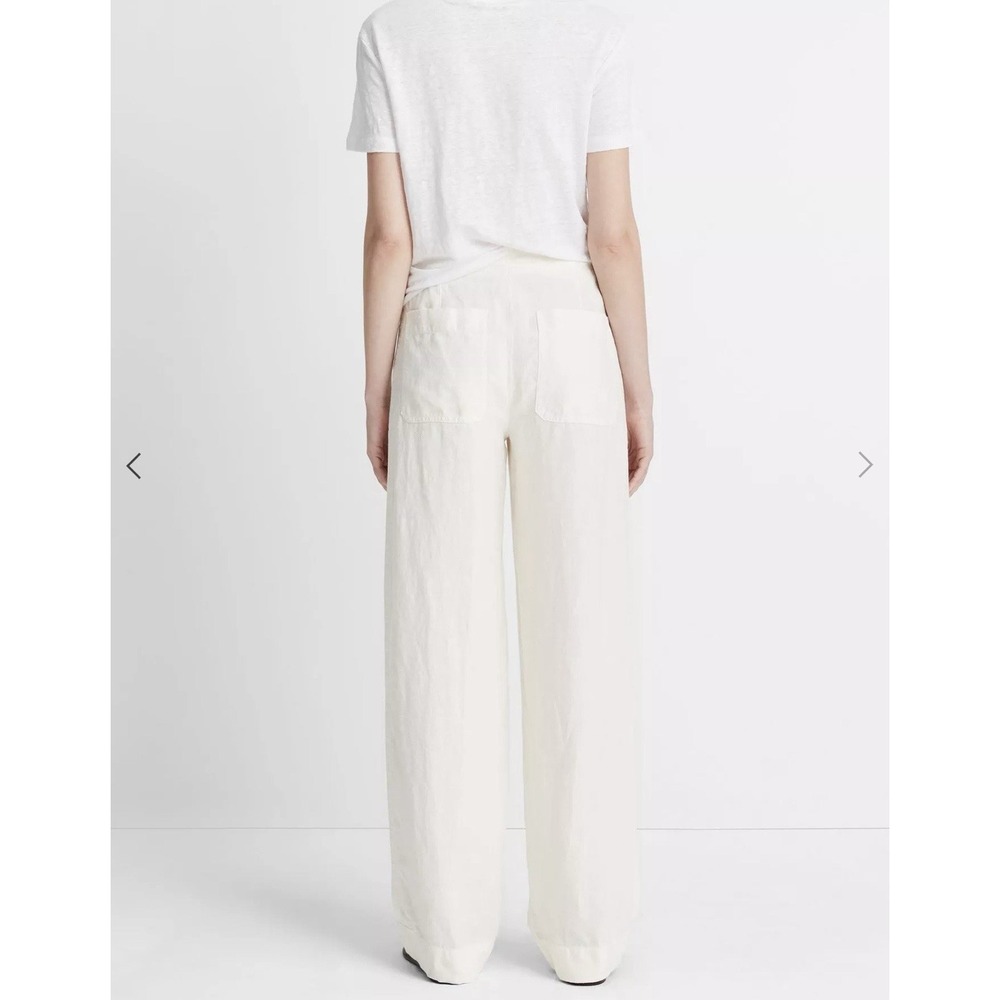 Vince Women's White Hemp Trousers Size M High Waisted Pleated Pants Old Money - Picture 16 of 16